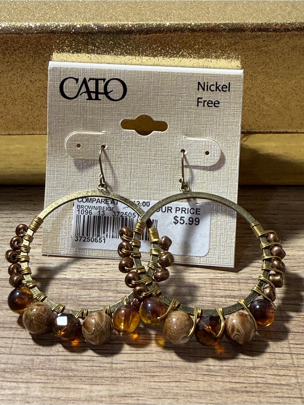 CATO Brown and Amber Beaded Hoop Earrings